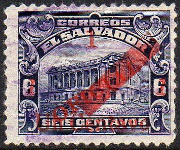 sellos timbres-poste Briefmarken stamps El Salvador 1917 Official Stamps surcharged Tram Trolley Tranvia National Theatre teatro nacional 